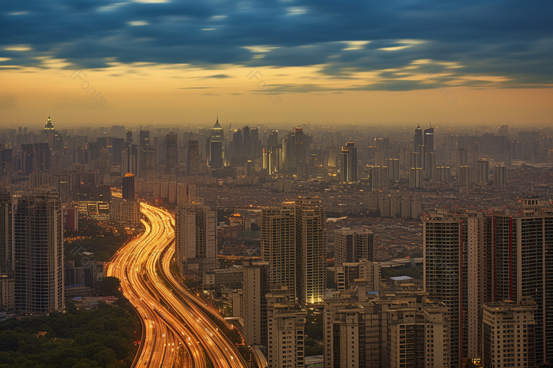 夕阳余晖下的城市天际线,高清,摄影图,摄影图片,图片大全,摄影图免费下载